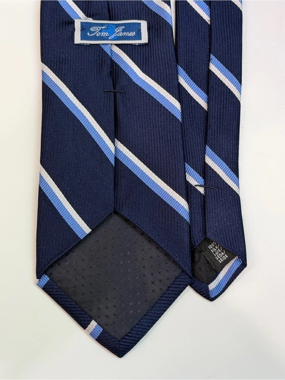 Tom James Navy Blue Stripe Silk Tie Designer Necktie Classic Business Luxury Men